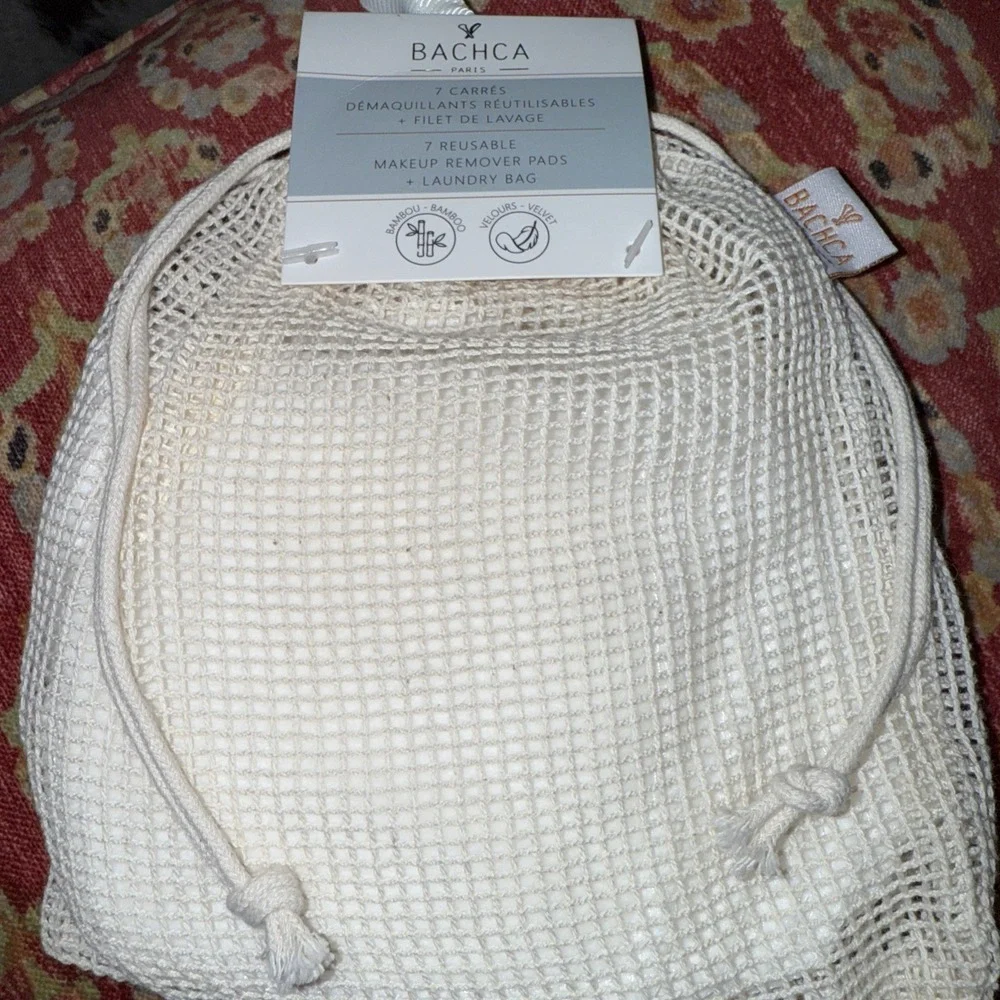 BACHA NWT 7 Reusable Makeup Remover Pads And Laundry Bag Bamboo Fiber 200 Washes